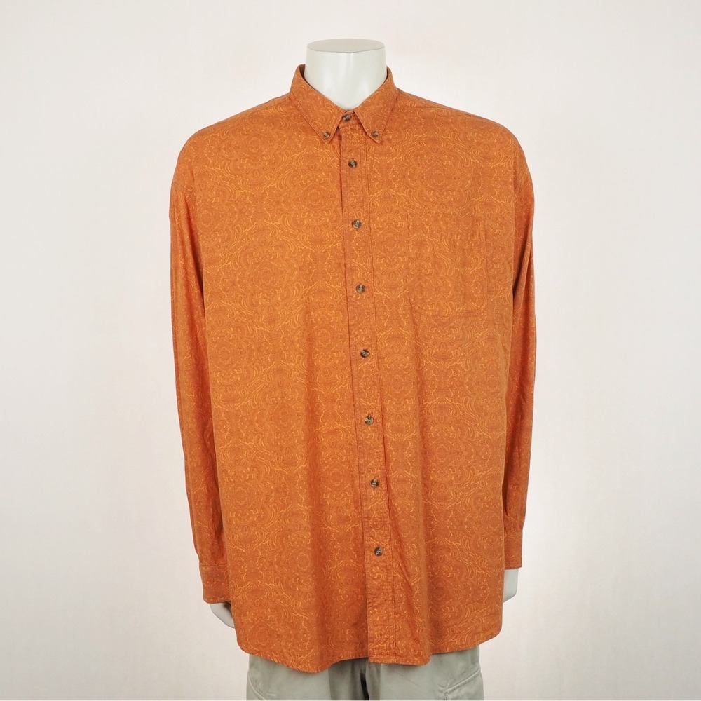 Roper Button Down Shirt Mens 2XL XXL Orange Paisley AOP Print Western Cowboy